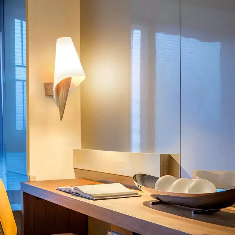 Wooden Frosted Wall Lamp