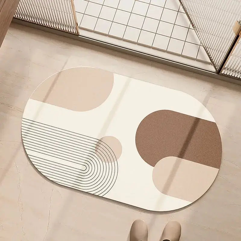 Cream Geometric Bathroom Rug