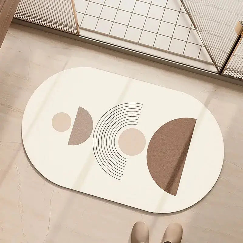 Cream Geometric Bathroom Rug
