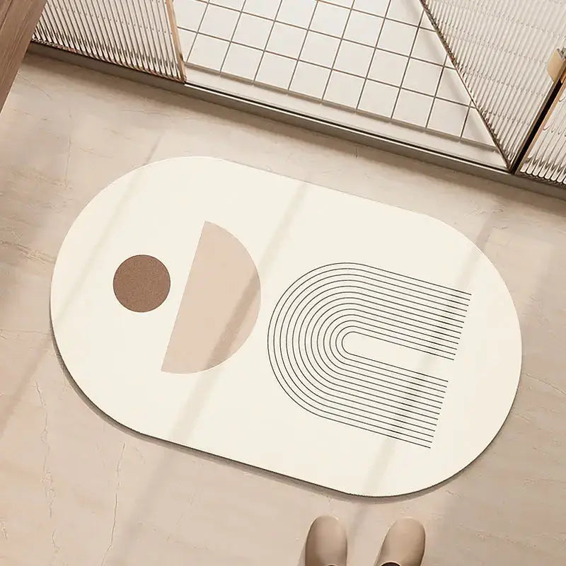 Cream Geometric Bathroom Rug