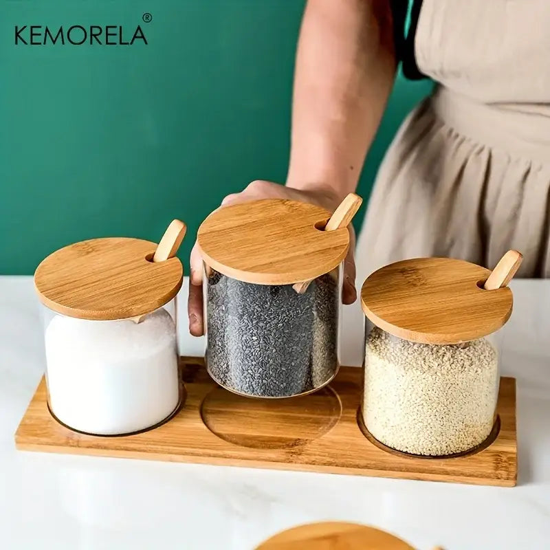 Glass Bamboo Spice Jars