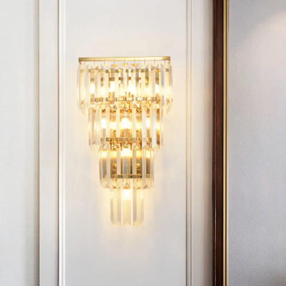 Gold Crystal Tiered Block Sconce