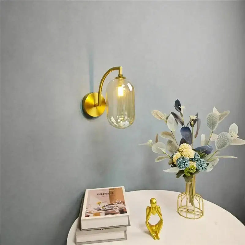 Gold Glass Minimalist Bedroom Wall Sconce