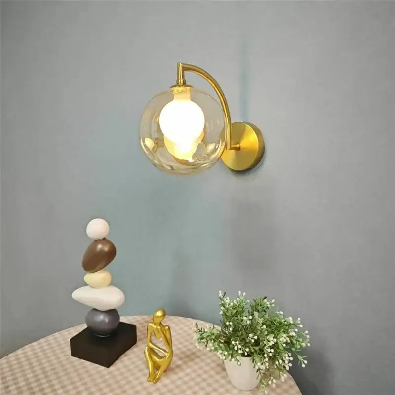 Gold Glass Minimalist Bedroom Wall Sconce