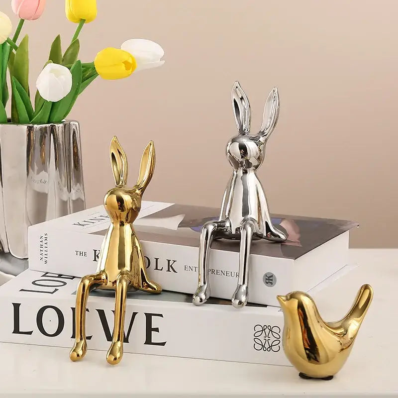 Gold Silver Ceramic Rabbit