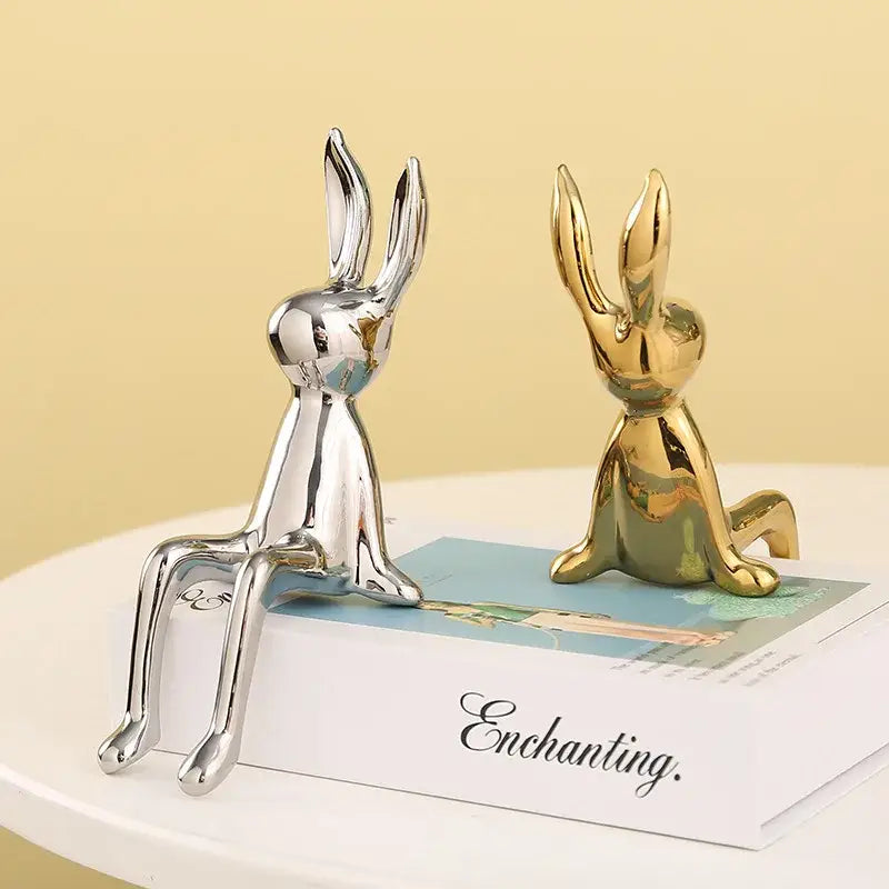 Gold Silver Ceramic Rabbit