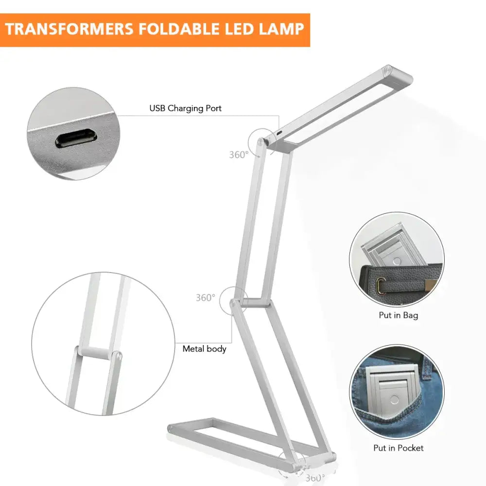 Silver Foldable LED Desk Lamp