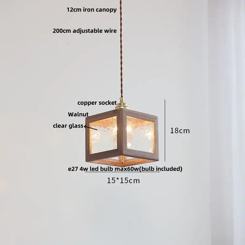 Walnut Brass Pendant Lamp With Diffused Glass Shade