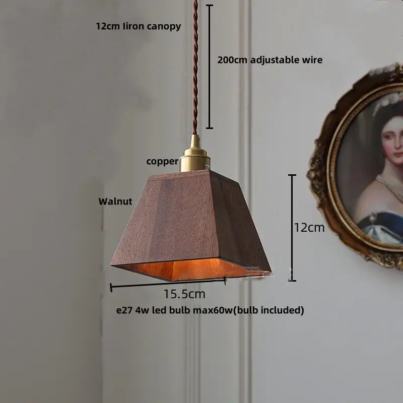 Walnut Brass Pendant Lamp With Diffused Glass Shade