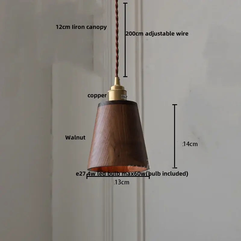 Walnut Brass Pendant Lamp With Diffused Glass Shade