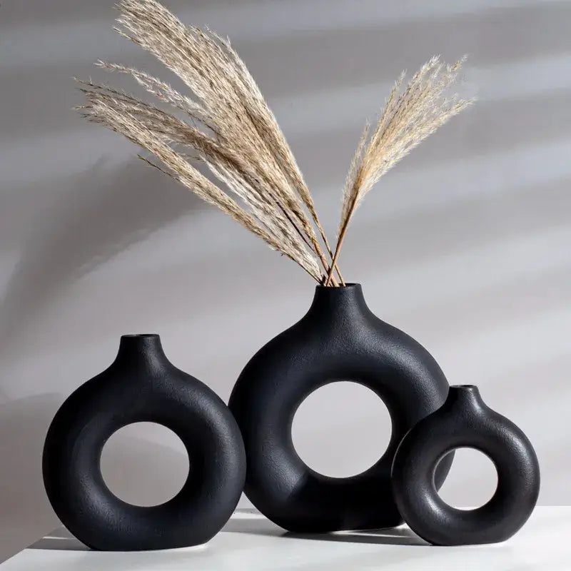 White Ceramic Donut Vase Set