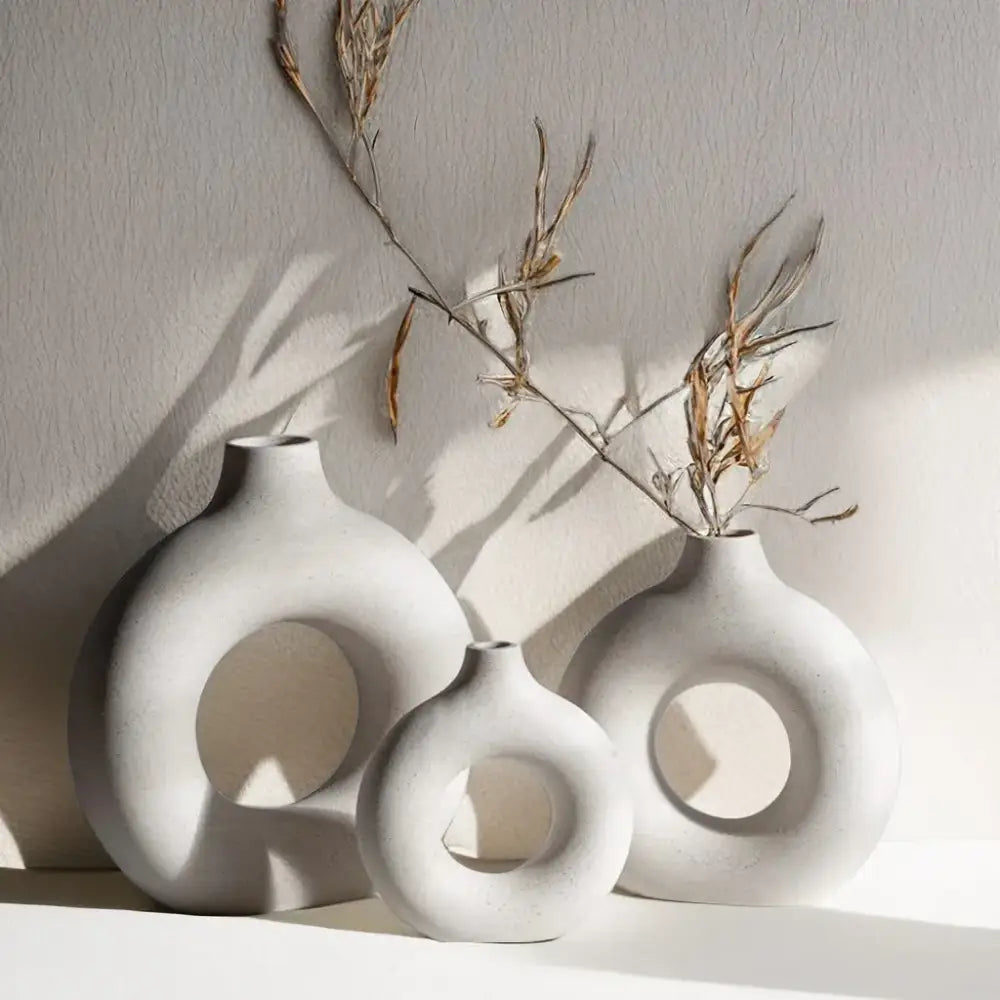 White Ceramic Donut Vase Set