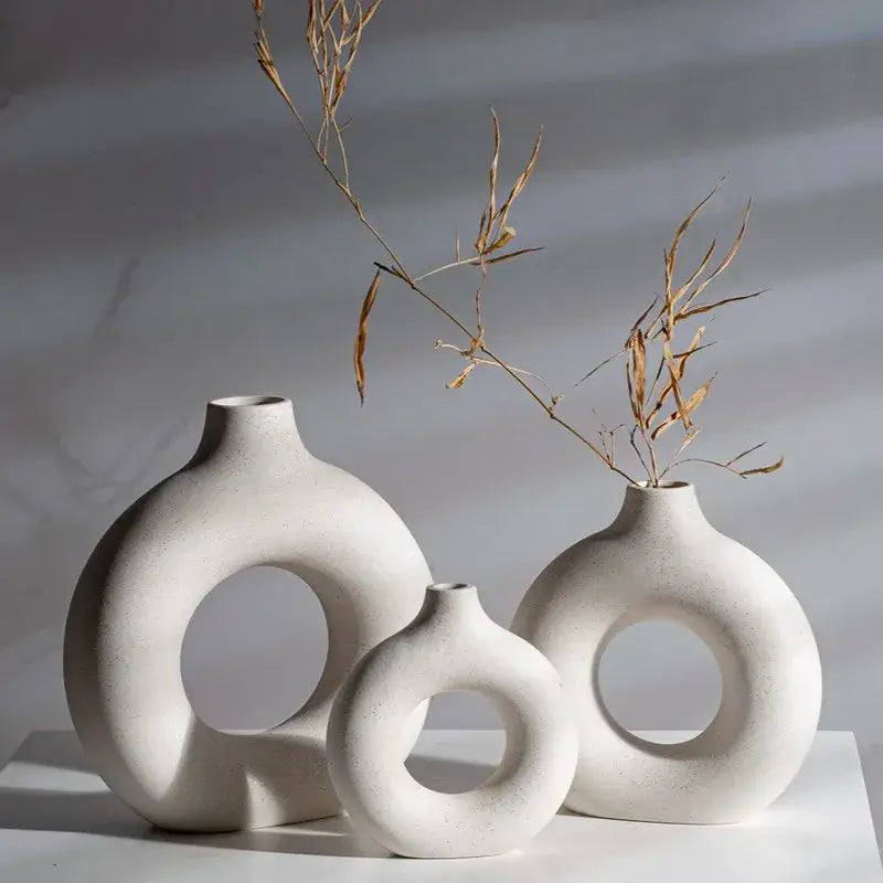 White Ceramic Donut Vase Set