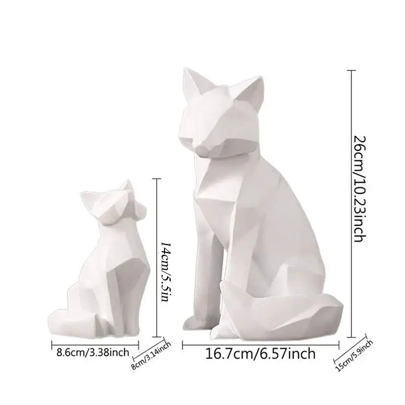 White Geometric Fox Resin Living Room Sculpture
