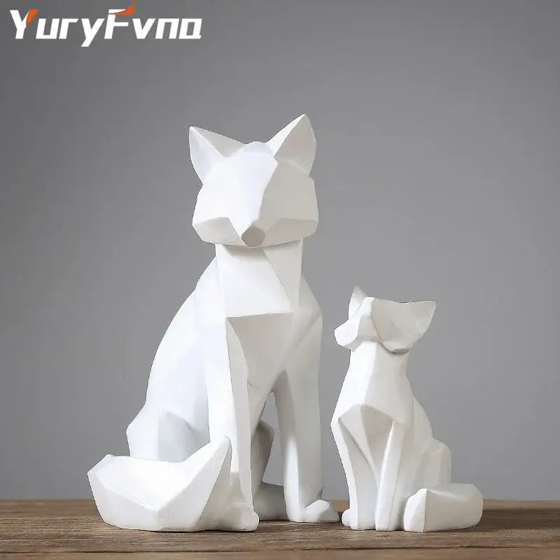 White Geometric Fox Resin Living Room Sculpture