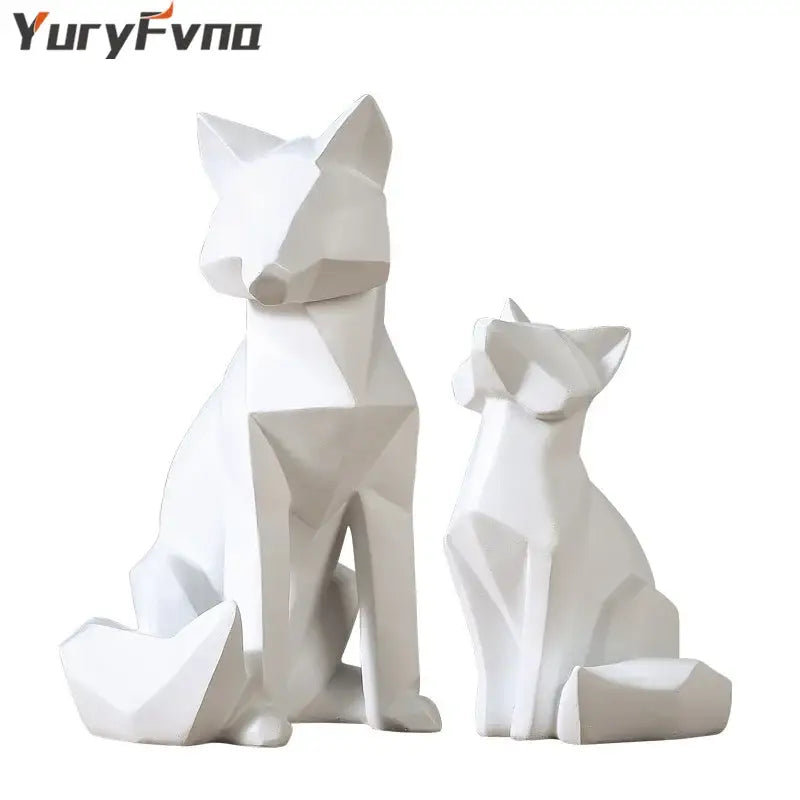 White Geometric Fox Resin Living Room Sculpture