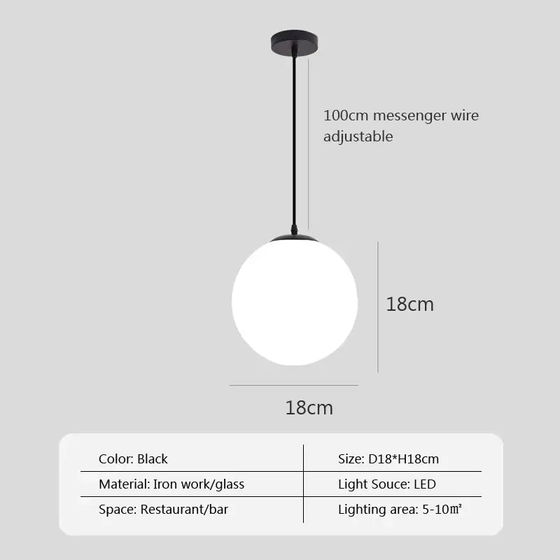White Glass Pendant Light with Adjustable Height