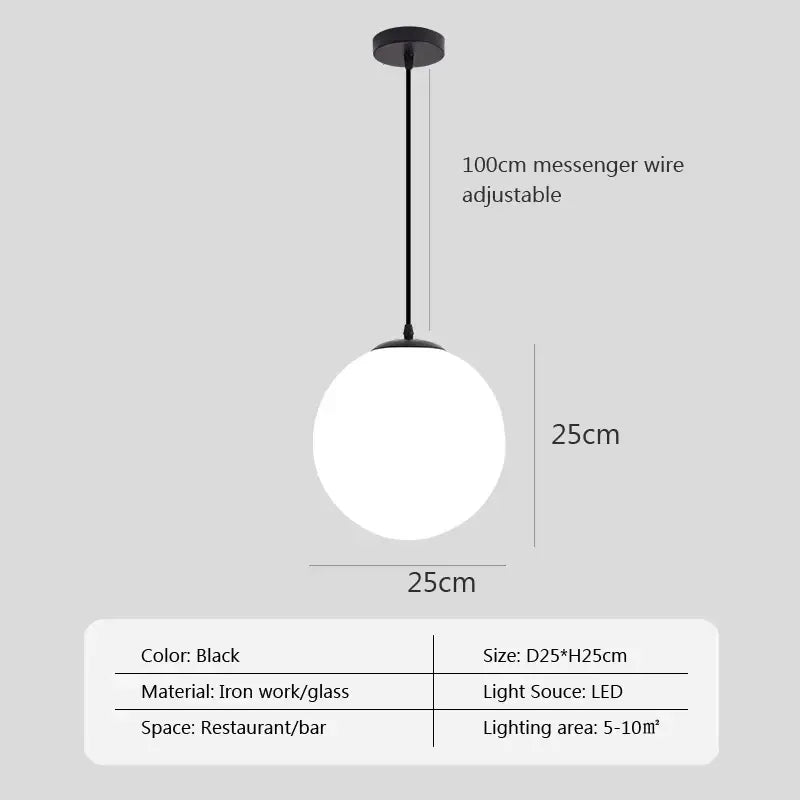 White Glass Pendant Light with Adjustable Height