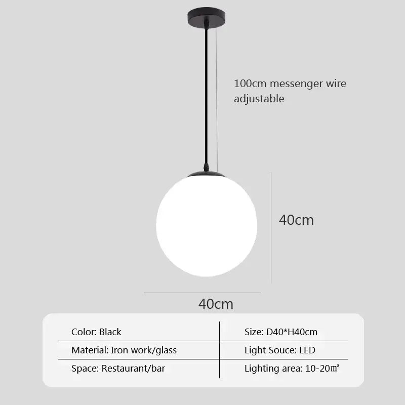 White Glass Pendant Light with Adjustable Height
