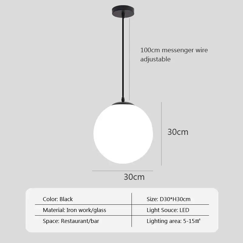 White Glass Pendant Light with Adjustable Height