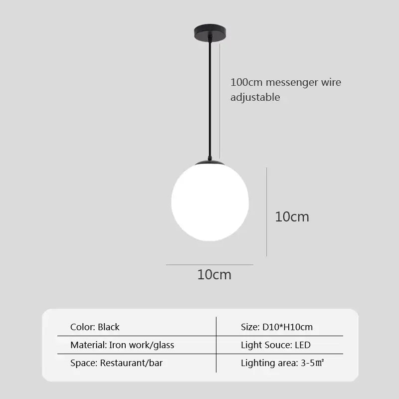 White Glass Pendant Light with Adjustable Height