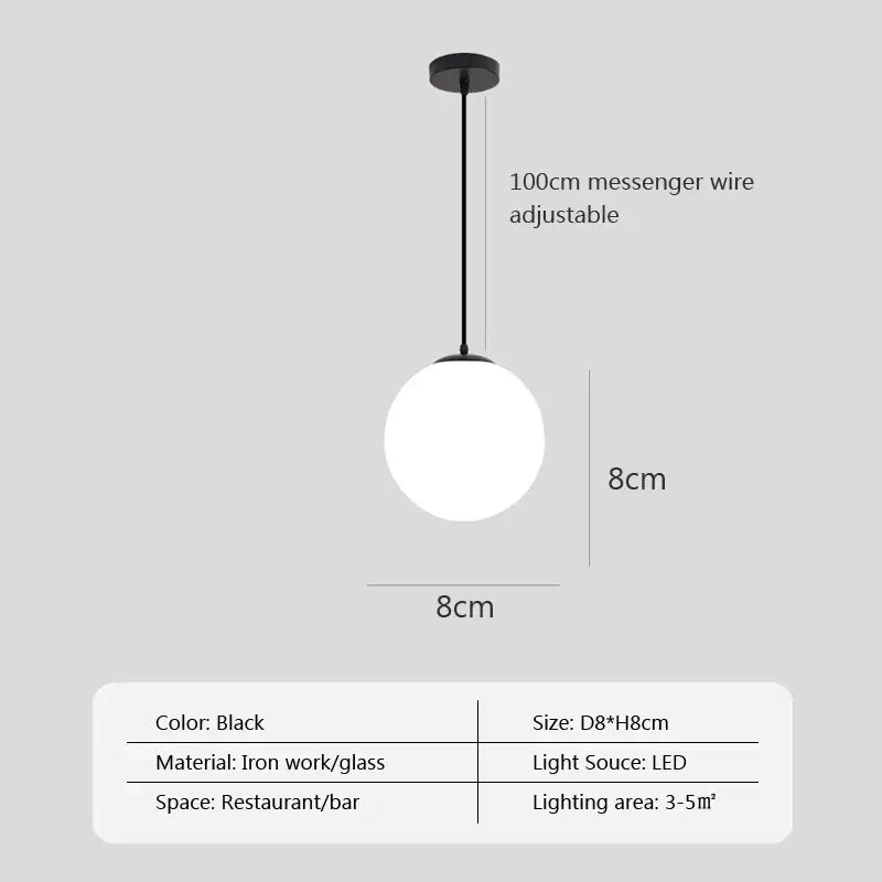 White Glass Pendant Light with Adjustable Height