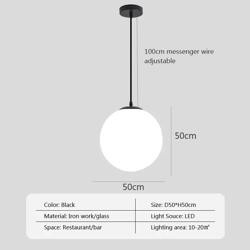 White Glass Pendant Light with Adjustable Height