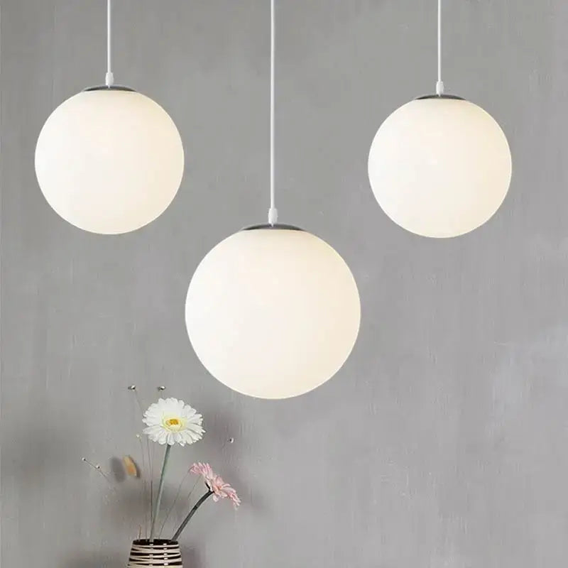 White Glass Pendant Light with Adjustable Height