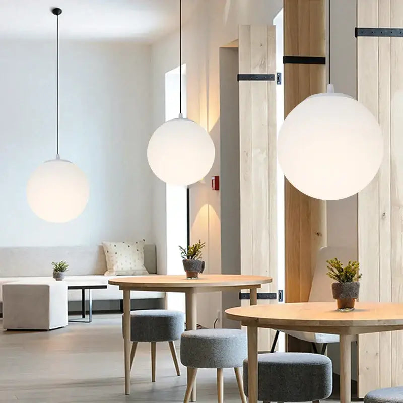 White Glass Pendant Light with Adjustable Height