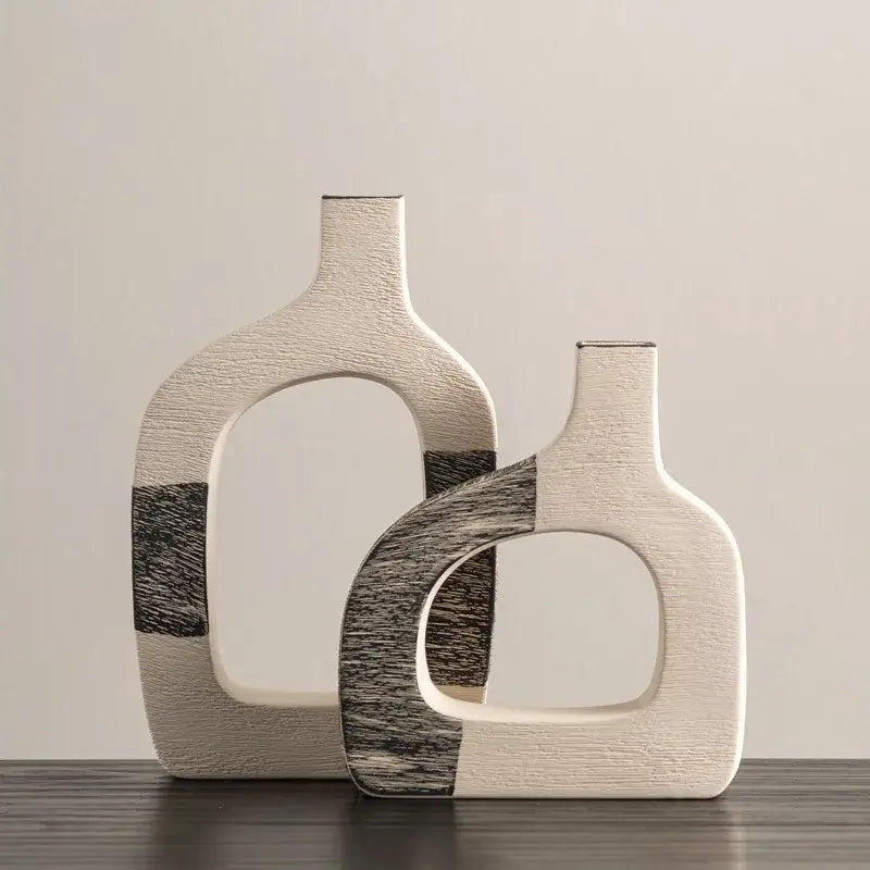 Gray Striped Ceramic Vase