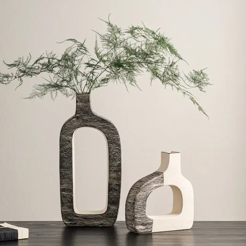 Gray Striped Ceramic Vase