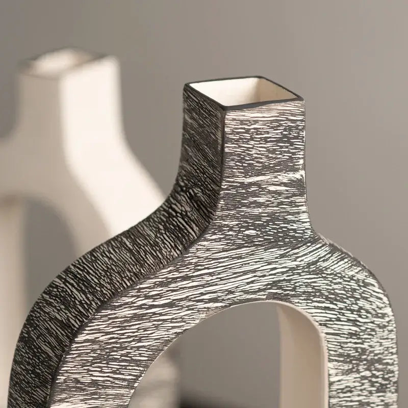 Gray Striped Ceramic Vase