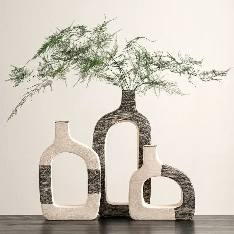 Gray Striped Ceramic Vase
