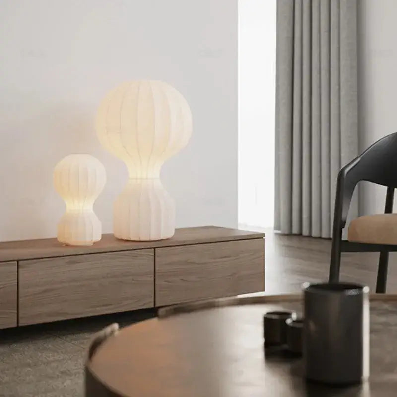 White Ribbed Silk Table Lamp