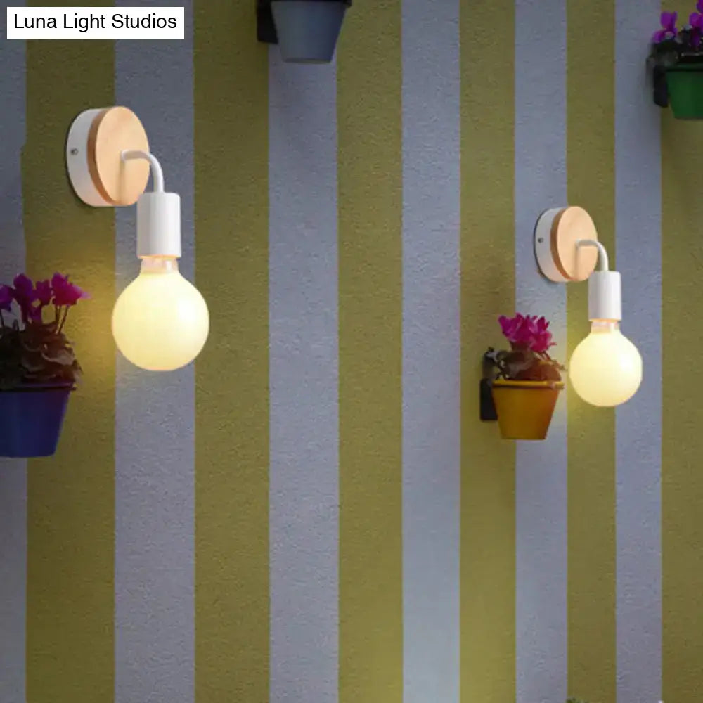 White Wood Rotatable Wall Sconce