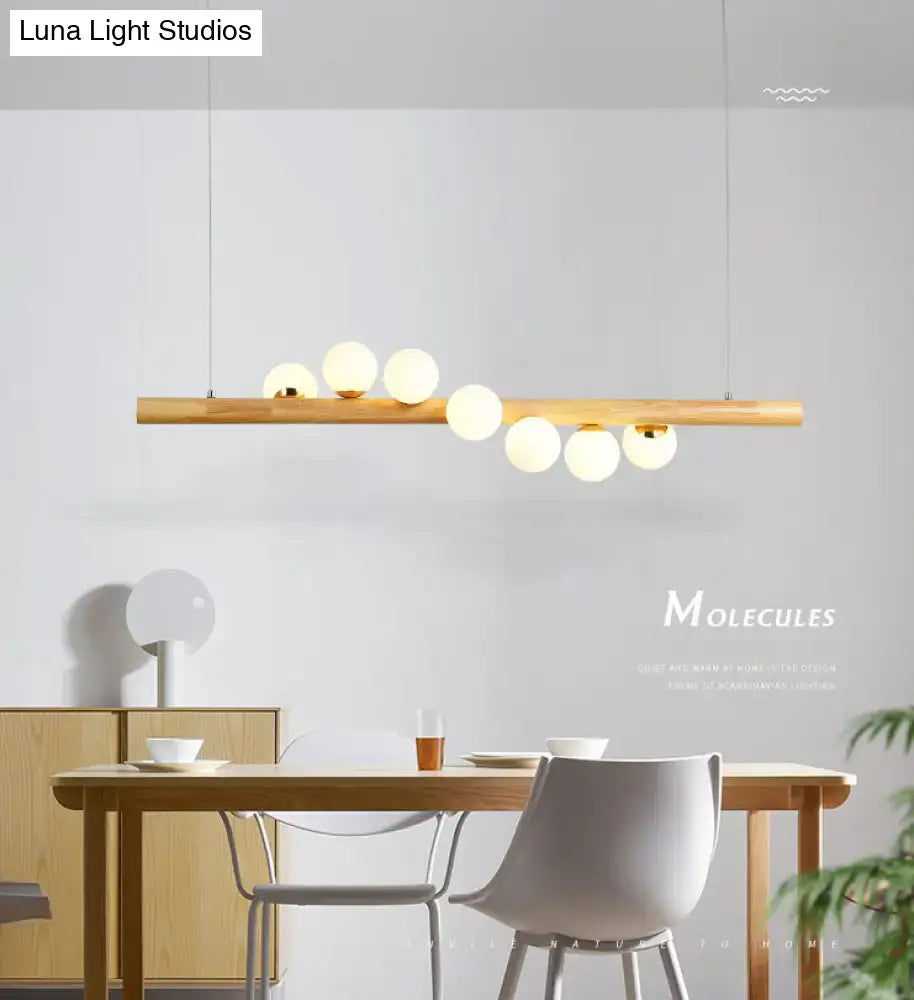 Wood Glass Sphere Seven-Light Island Pendant