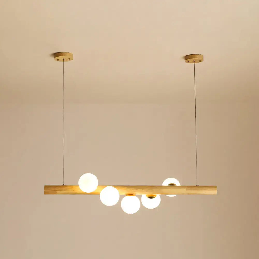 Wood Glass Sphere Seven-Light Island Pendant