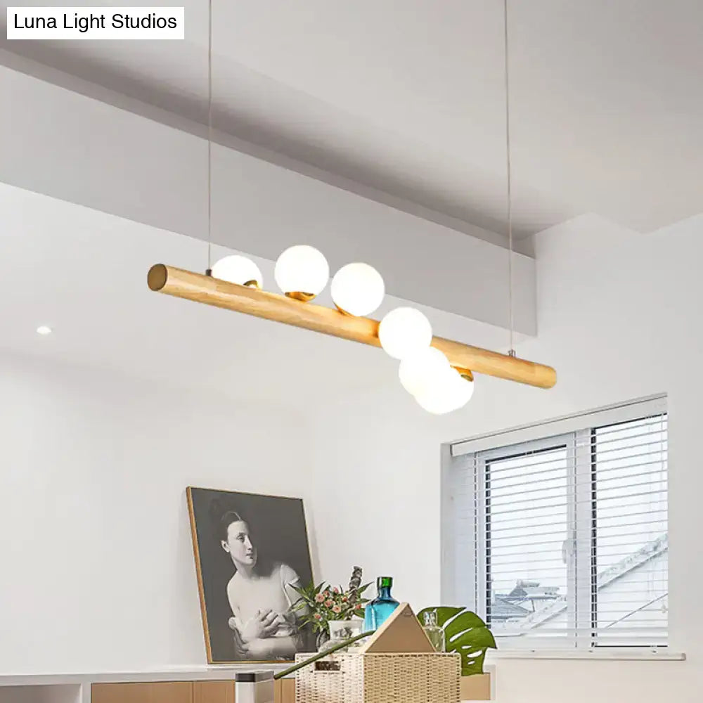 Wood Glass Sphere Seven-Light Island Pendant
