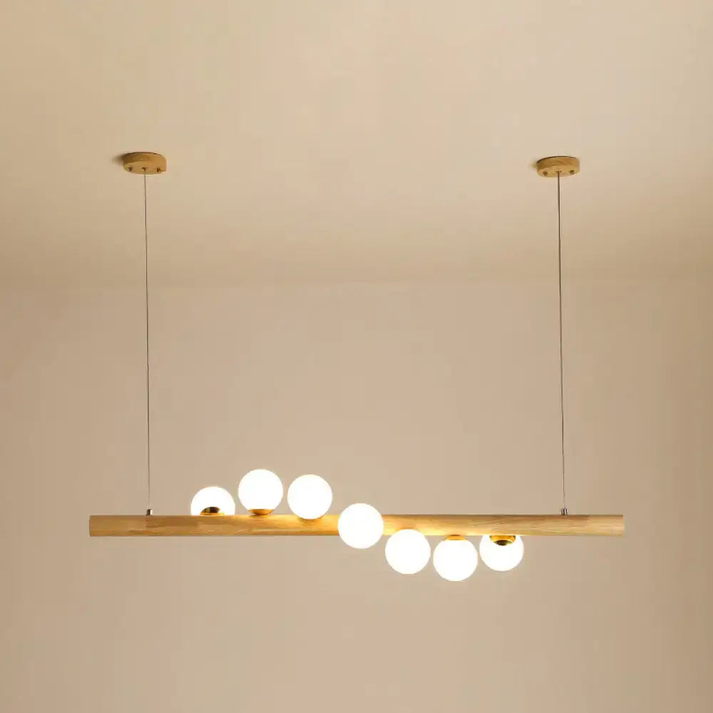 Wood Glass Sphere Seven-Light Island Pendant