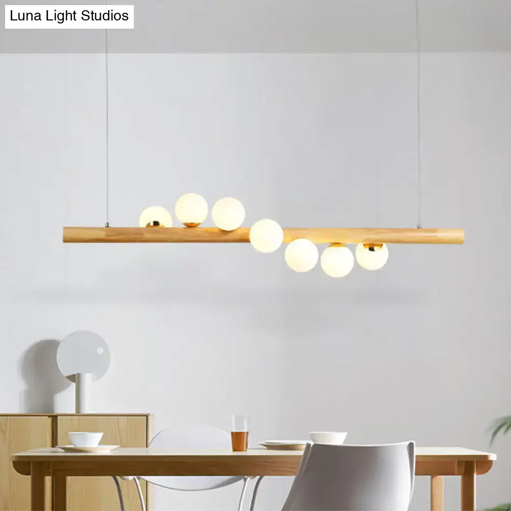 Wood Glass Sphere Seven-Light Island Pendant