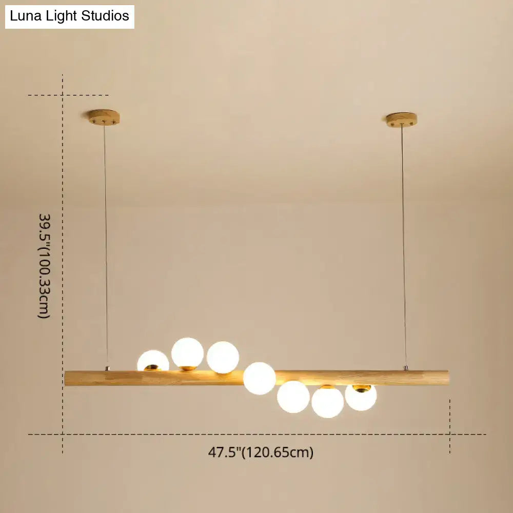 Wood Glass Sphere Seven-Light Island Pendant