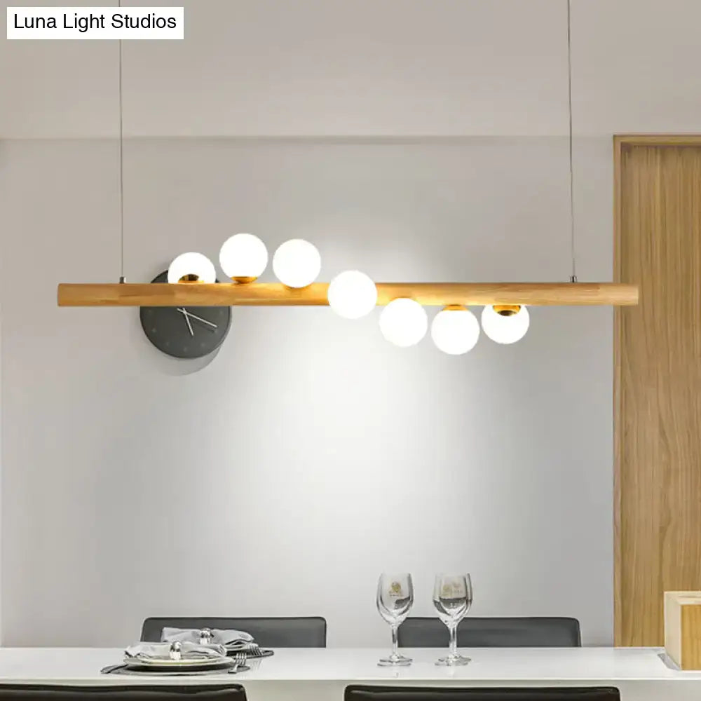 Wood Glass Sphere Seven-Light Island Pendant