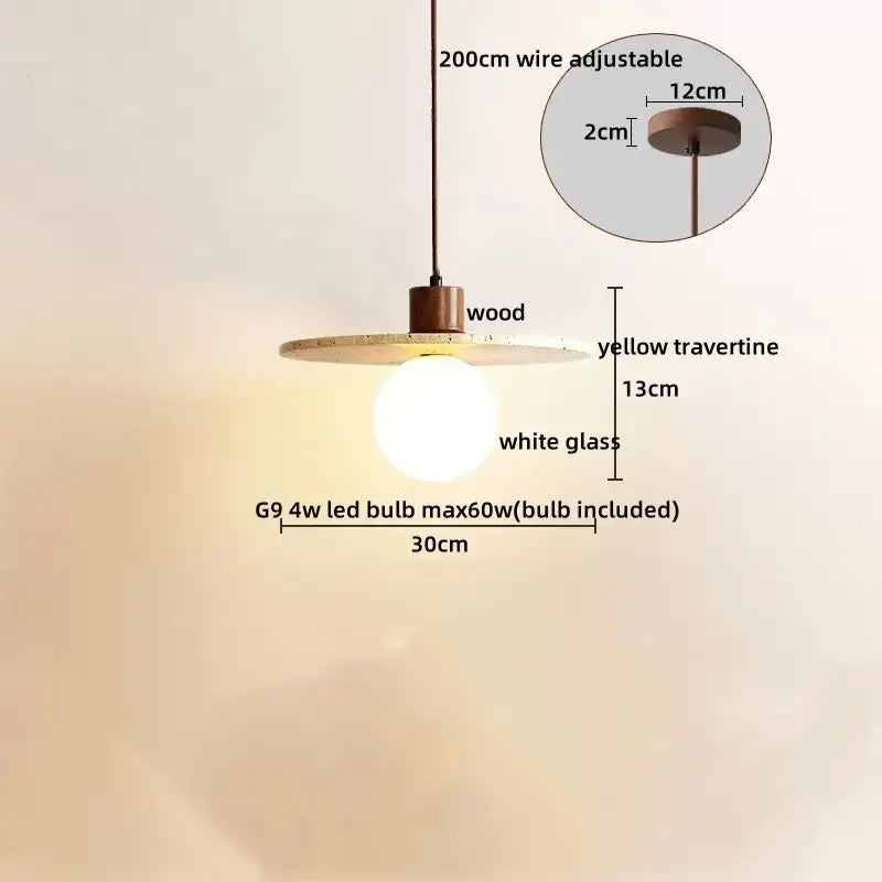 Yellow Travertine Pendant Light Small or Big Size