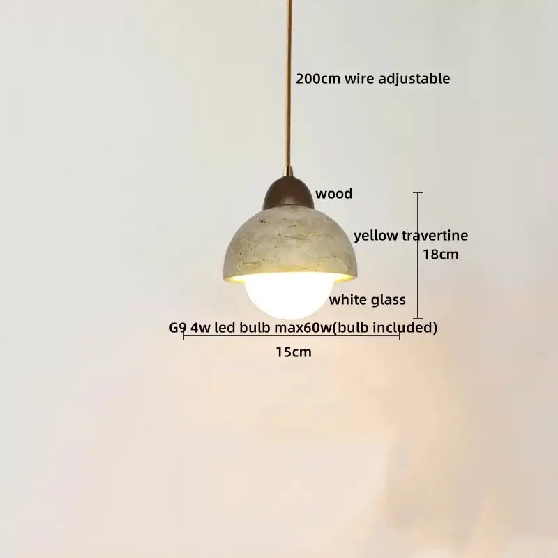 Yellow Travertine Pendant Light Small or Big Size