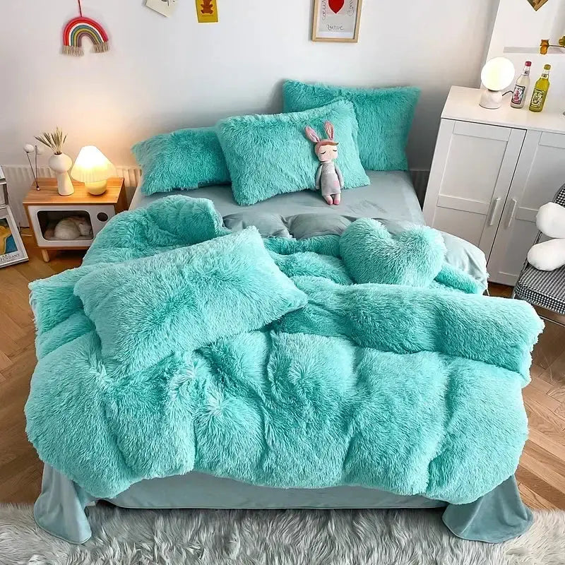 Mint Faux Fur Bedding
