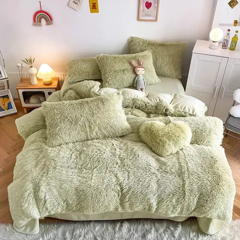 Mint Faux Fur Bedding