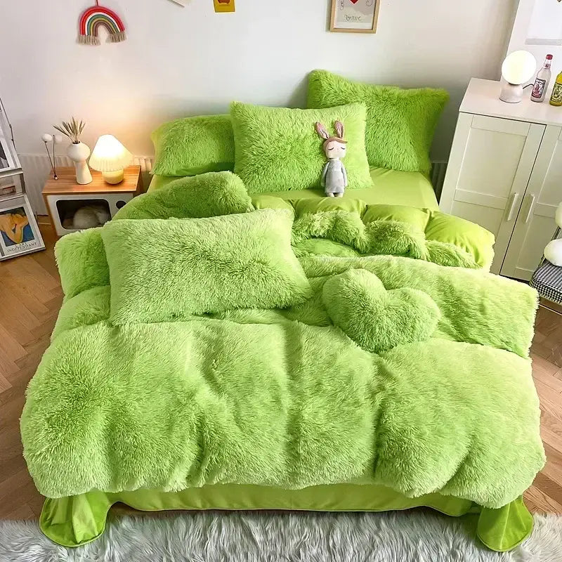 Mint Faux Fur Bedding