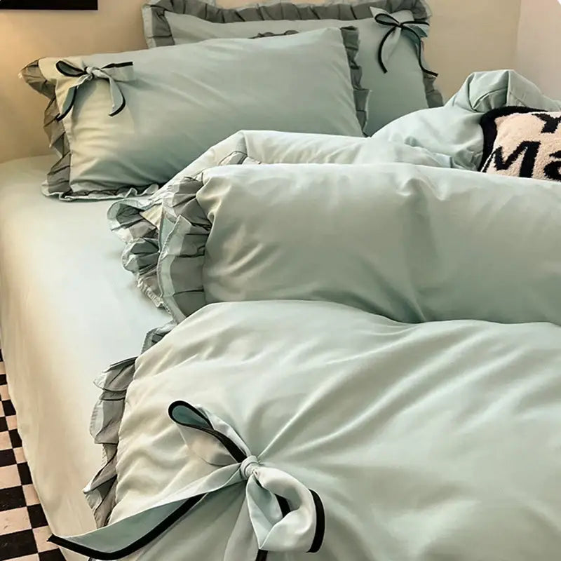 Mint Ruffled Cotton Bedding