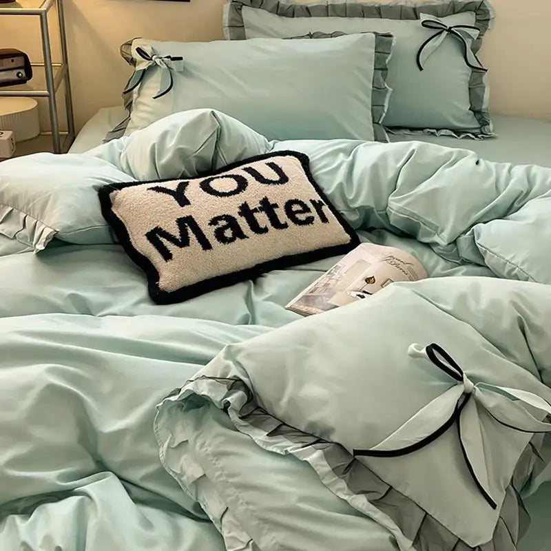 Mint Ruffled Cotton Bedding