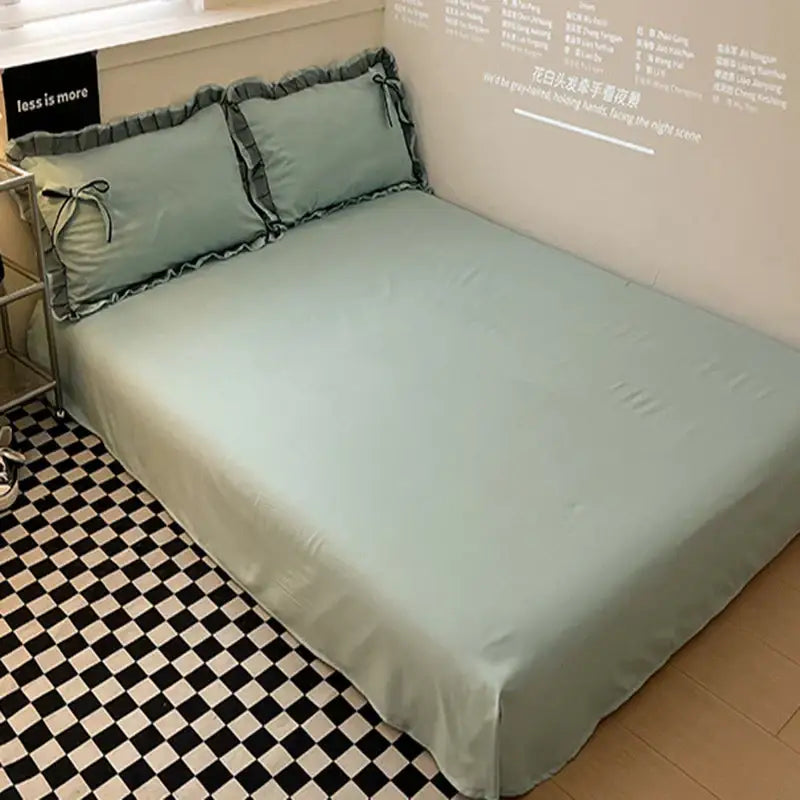 Mint Ruffled Cotton Bedding
